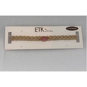 NEW ETTIKA ANTHROPOLOGY Gold-Tone Beige Leather Woven Strap Choker Necklace